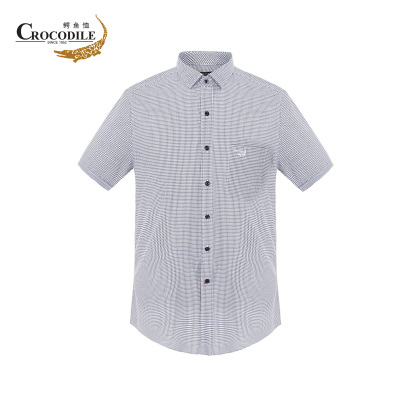 鳄鱼恤夏季新品男士格纹透气短袖衬衫男装商务休闲衬衣AS-55104