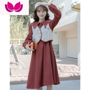 七斓初春温柔风马甲配连衣裙子女装春季2023新款娃娃领冬裙套装套