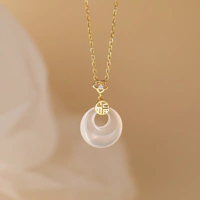 福字平安扣S999足银项链女白玉髓吊坠小众轻奢纯银锁骨链饰品礼物送女朋友老婆情人节七夕生日礼物