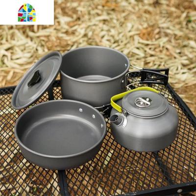 户外套锅便携组合2-3人野营炊具不粘煮锅煎锅带茶壶水壶野炊套装 FENGHOU 308套锅(不带配件)0.8L茶壶
