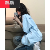 YIBUSHENG浅蓝色短袖t恤女季新款宽松美式高街设计感小众半袖上衣ins