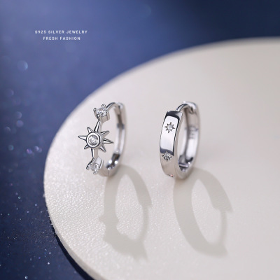 潮流个性六芒星耳环女S925纯银不对称小众设计星星耳钉镶钻耳饰送女朋友老婆情人节七夕生日礼物