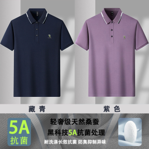 [5A抗菌+桑蚕丝]啄木鸟短袖T恤翻领男士2025夏季爸爸polo衫父亲