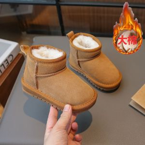 儿童雪地靴年冬季新款品质牛皮大棉雪地棉纯色男女童棉靴