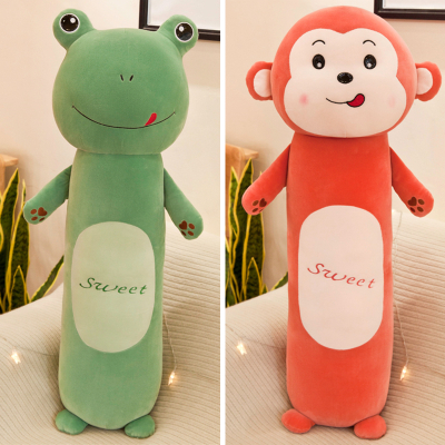 婴儿肠绞痛抱枕婴儿侧睡抱枕长条抖音婴儿飞机抱枕睡觉玩偶绿色（青蛙+猴子）55厘米（收藏送便签小本本）
