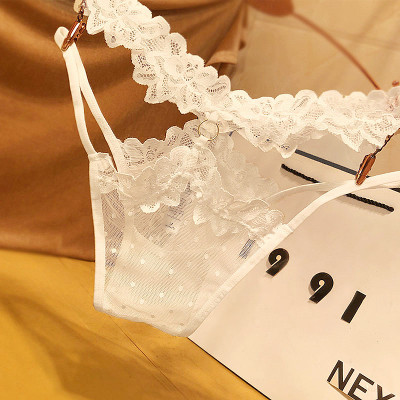 shanchao性感蕾丝内裤女时尚诱惑腰间吊带透视薄款夏季三角裤黑色