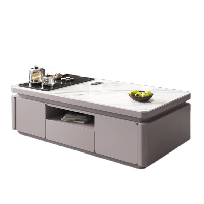 锦北 岩板茶几客厅茶台烧水壶一体桌家用泡茶台办公室茶桌 1.2米浅灰(雪山白岩板)