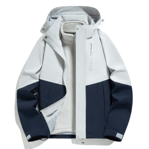 渔人船长冬季户外全热封情侣款冲锋衣防水透气防风保暖可拆卸三合一两件套 冰川灰（男女通码） M