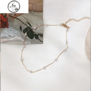 ins简约气质短款珍珠锁骨链韩版个性项链女潮网红装饰颈链脖链 JiMi 珍珠铜链项链