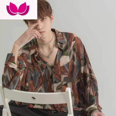 七斓港风复古痞帅衬衫外套男古巴日系休闲宽松ins潮流慵懒风情侣衬衣