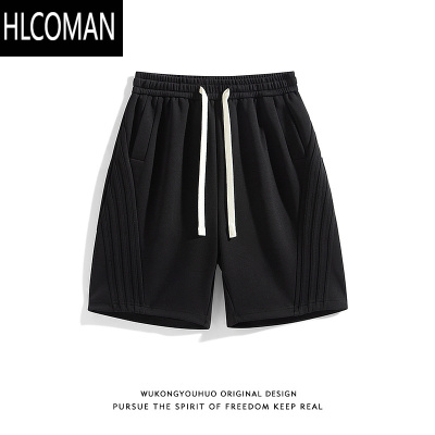 HLCOMAN潮牌夏季条纹抽绳运动五分卫裤男女复古宽松百搭休闲短裤