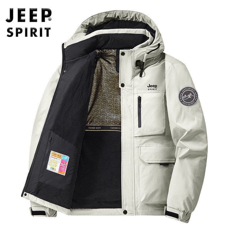 JEEP吉普男装夹克棉服秋冬季连帽户外工装保暖外套棉衣