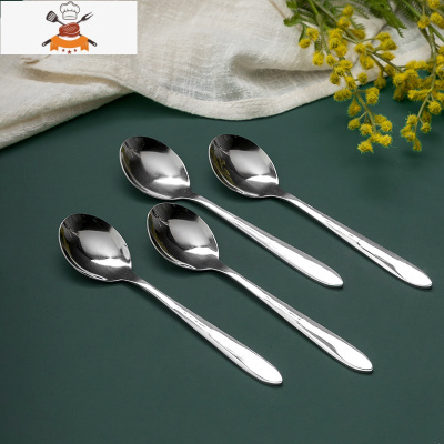 买一送二 不锈钢圆勺 家用成人儿童长柄饭勺汤勺分菜公勺西餐勺子 敬平 特厚小圆勺2支(3.4*15.5cm) 送4块百洁