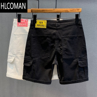 HLCOMANins潮牌夏季多口袋白色牛仔短裤男士五分裤宽松直筒休闲工装短裤