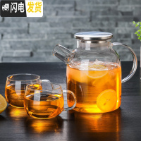 三维工匠家用大容量耐热玻璃茶壶加厚防爆冷水壶凉水杯果汁壶 1800不锈钢盖款+2杯