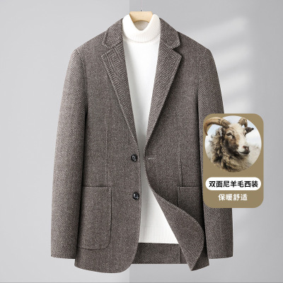 秋冬新款双面呢西装男羊毛西服男士无羊绒小西装妮子西服外套男装