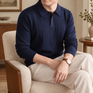 老钱风Polo领绞花毛衣男2026秋冬新款休闲加厚保暖针织男士毛衣