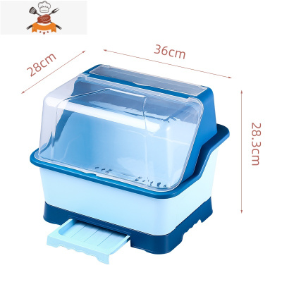 厨房碗架碗筷收纳盒带盖放碗餐具装碗碟盘沥水置物架台面碗柜家用 敬平 宝蓝色中号(升级加厚款)餐具架