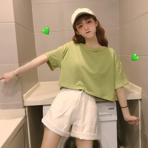 夏季短袖T恤女韩版学生慵懒风bf宽松纯色个性港味短款露脐上衣女