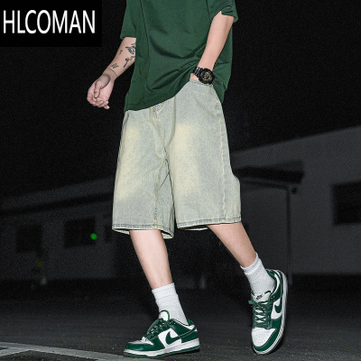 HLCOMAN@ 做旧牛仔短裤男夏季薄款vibe阔腿宽松直筒休闲五分裤