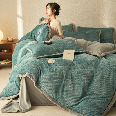 加厚牛奶绒珊瑚绒床上四件套冬季法兰绒被套新款床单三件套件