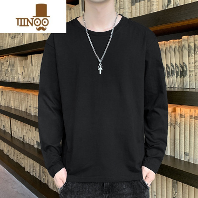 YANXU2023年长袖T恤男秋季印花基础潮流青年学生纯色百搭打底衫上衣服