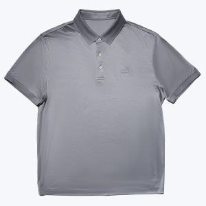 尘界舒适平纹长绒棉翻领纯色短袖商务休闲男装T恤衫