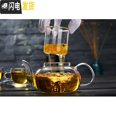 三维工匠茶具套装家用玻璃茶壶泡水果花茶透明简约下午茶过滤加厚耐热高温 茶壶带内胆!可以电陶炉明火煮茶!!!