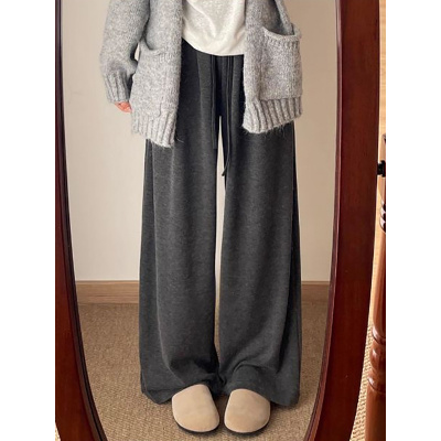 灰色糯米裤女新款小个子秋季慵懒松弛感软糯垂感窄版阔腿裤子