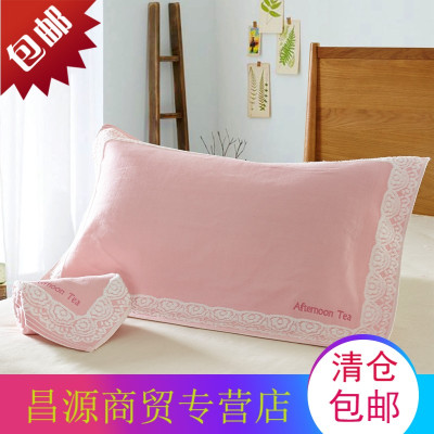 枕巾纯棉软透气情侣枕盖双面枕皮枕头巾粉色一对