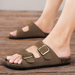 夏季新款皮革搭扣时尚软木勃肯凉拖鞋平底一字套脚拖鞋男鞋