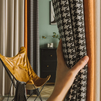 京城派 遮光窗帘千鸟格北欧简约现代挂钩雪尼尔窗帘打孔窗帘飘窗客厅帘子遮阳布纯色拼色轻奢卧室挂钩窗帘