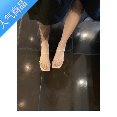 SUNTEK夹脚平底罗马凉鞋女夏季2023年新款两穿法式仙女风露趾小跟凉拖鞋