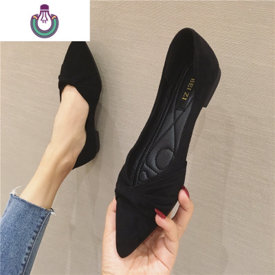 FISHBASKET2020春季新款百搭舒适黑色上班单鞋女温柔时尚尖头软底平底鞋女鞋休闲鞋