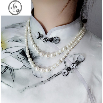 JiMi搭配旗袍珍珠项链双层锁骨链子女复古妈妈百搭颈链多层三层毛衣链