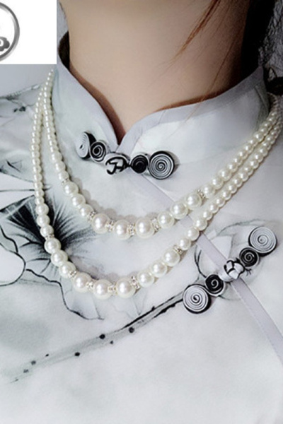 JiMi搭配旗袍珍珠项链双层锁骨链子女复古妈妈百搭颈链多层三层毛衣链