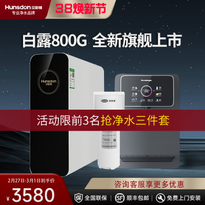 汉斯顿/Hunsdon净水器家用直饮自来水过滤厨房净化反渗透ro净水机800G大通量白露2L/min直饮出水