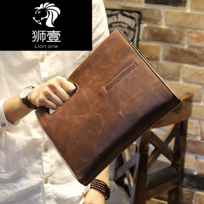 狮壹（Lionone）斜挎单肩包手提包男日韩版青年商务士手拿包手抓公文潮男包包咖啡色默认颜色