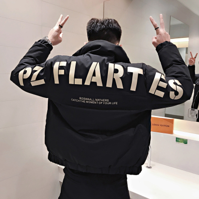 HongZun冬季男士外套加厚韩版潮流字母印花棉服青年时尚立领棉衣冬装袄子棉衣