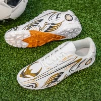 情侣款秋季新多色图案拼接运动轻便舒适透气户外缓震套脚pu足球鞋