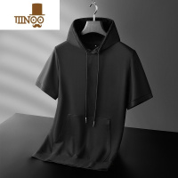 YANXU欧洲站纯色版男士半袖卫衣 2023新款休闲运动连帽短袖T恤男装