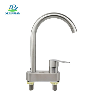DERUIMAN冷热水龙头高颈双柱款冷热304不锈钢厨房水龙头4分