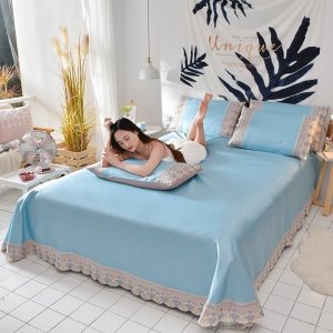 家柏饰(CORATED)冰丝凉席床裙三件套蕾丝可水洗冰丝席机洗1.8m1.5米双人床软席子2