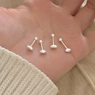 纯银拉丝米粒螺丝耳钉养耳洞简约日常百搭耳环时尚高级感耳饰送女朋友老婆情人节七夕生日礼物