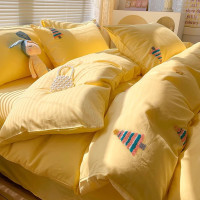 ins风纯棉刺绣床上四件套高级感透气全棉网红床品被套床单三件套