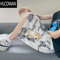 HLCOMAN夏季工装五分裤男学生宽松ins韩版情侣百搭小熊印花阔腿休闲短裤