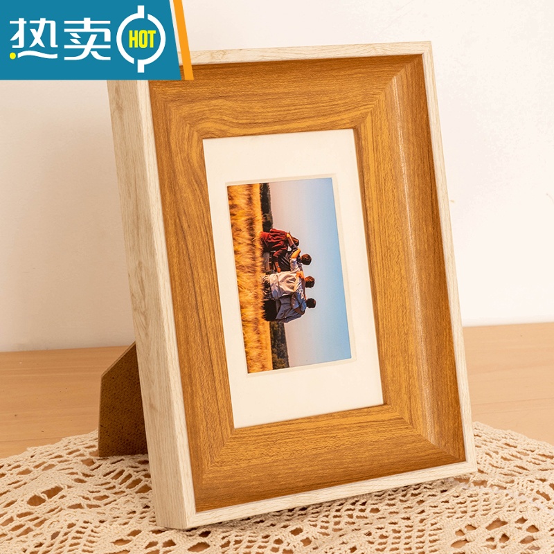 敬平胡桃色相框6寸7寸8寸10寸12寸小画框挂墙装裱框架洗照片做成相框 白边原内 方5寸[挂摆两用]内径12.7*12.
