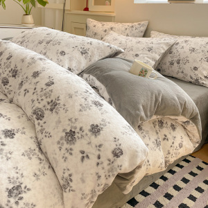 小清新牛奶绒床上四件套新款加厚保暖珊瑚床单被套三件套床品