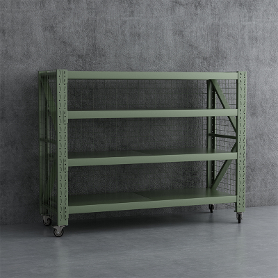臻远 ZYJJ-HJ-090 可移动货架库房置物架带轮重型货架四层后背有网2000*600*2000mm/300kg