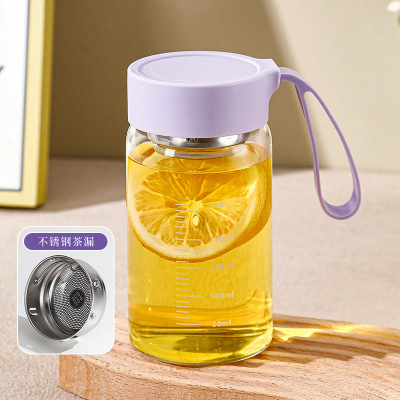 简约玻璃水杯女生高颜值便携牛奶咖啡杯早餐刻度茶杯子3759Z